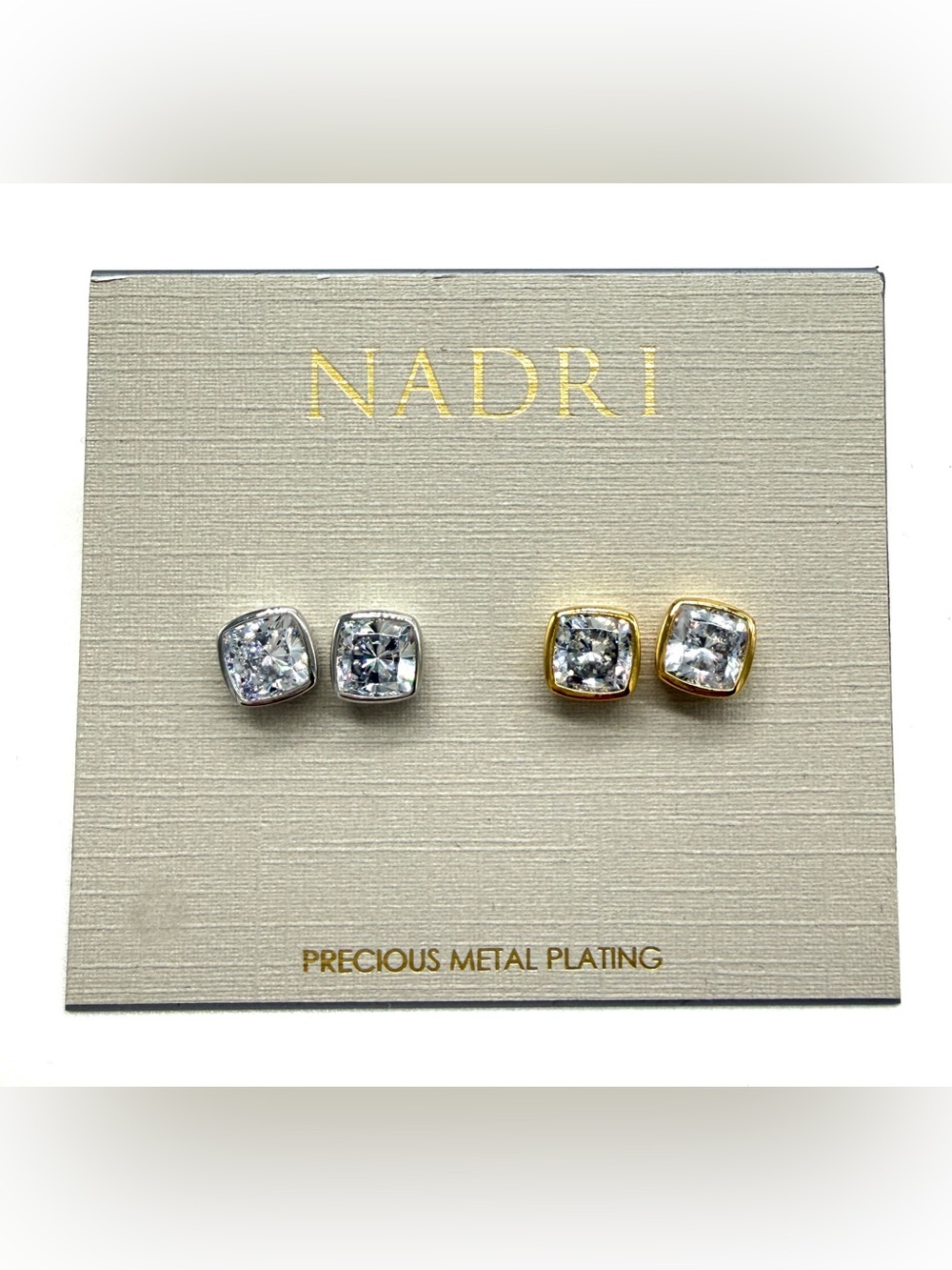 NWT Nadri Coco CZ Stud Earrings Two Tone Silver Gold Bezel Set